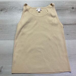 LOFT Cream High Neck Sleeveless Ribbed Sweater Tank, size L